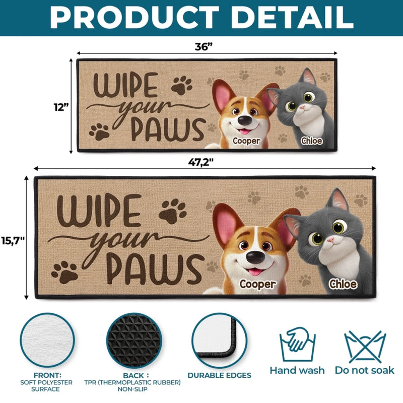 Custom Runner Rug - Personalized Birthday Gifts For Dog Cat Lovers, Dog Dad And Mom, Cat Owners -  Wipe Your Paws