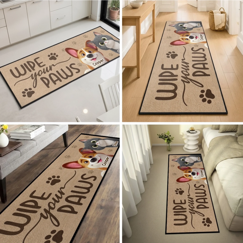 Custom Runner Rug - Personalized Birthday Gifts For Dog Cat Lovers, Dog Dad And Mom, Cat Owners -  Wipe Your Paws