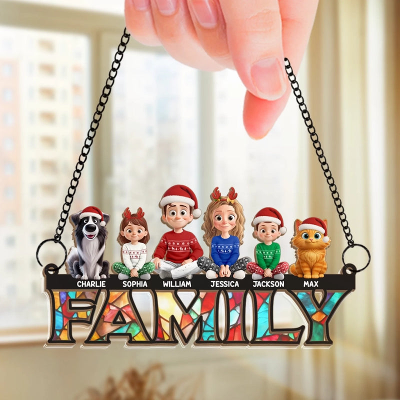 Custom Window Hanging Suncatcher Ornament - Personalized Christmas Birthday Gifts For Family, Dog Cat Lovers - Joyful Hearts Warm Every Christmas