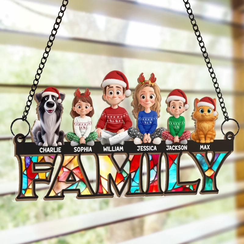 Custom Window Hanging Suncatcher Ornament - Personalized Christmas Birthday Gifts For Family, Dog Cat Lovers - Joyful Hearts Warm Every Christmas