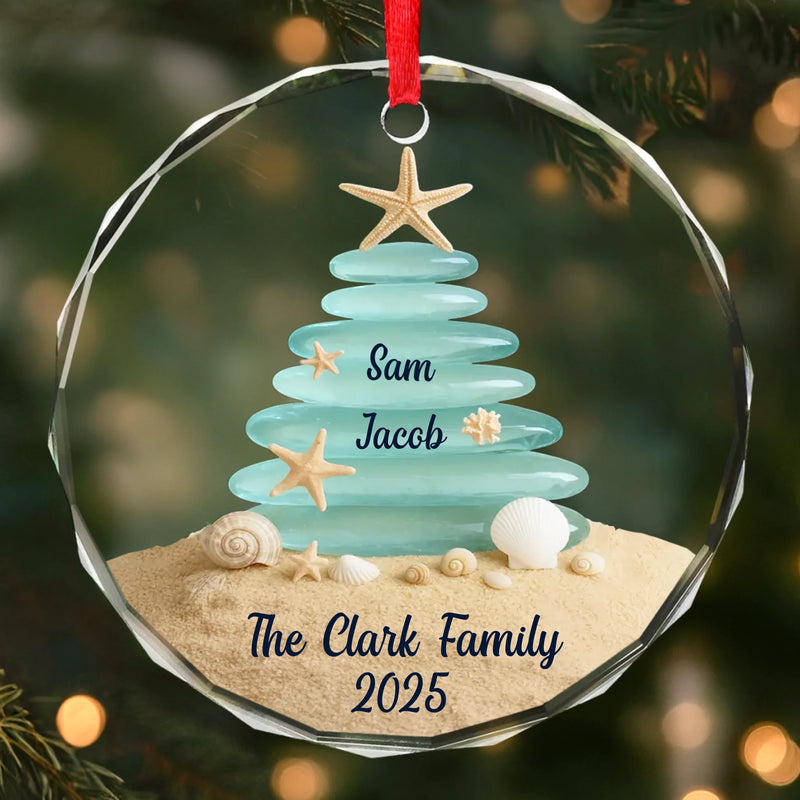 Custom Sea Glass Circle Glass Ornament - Personalized Christmas Birthday Gifts For Mom, Dad, Brother, Sister, Kids, Beach Lovers - Tides Keep Us Close