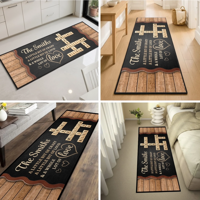 Custom Scrabble Runner Rug - Personalized Birthday Gifts For Mom, Dad, Brother, Sister, Kids - Spelling Out Our Love