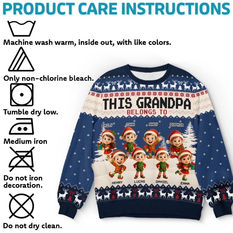 Custom Unisex Ugly Sweatshirt - Personalized  Christmas Birthday Gifts For Grandpa, Grandma, Mom - Proud Grandpa Of The Cutest Elves In Town