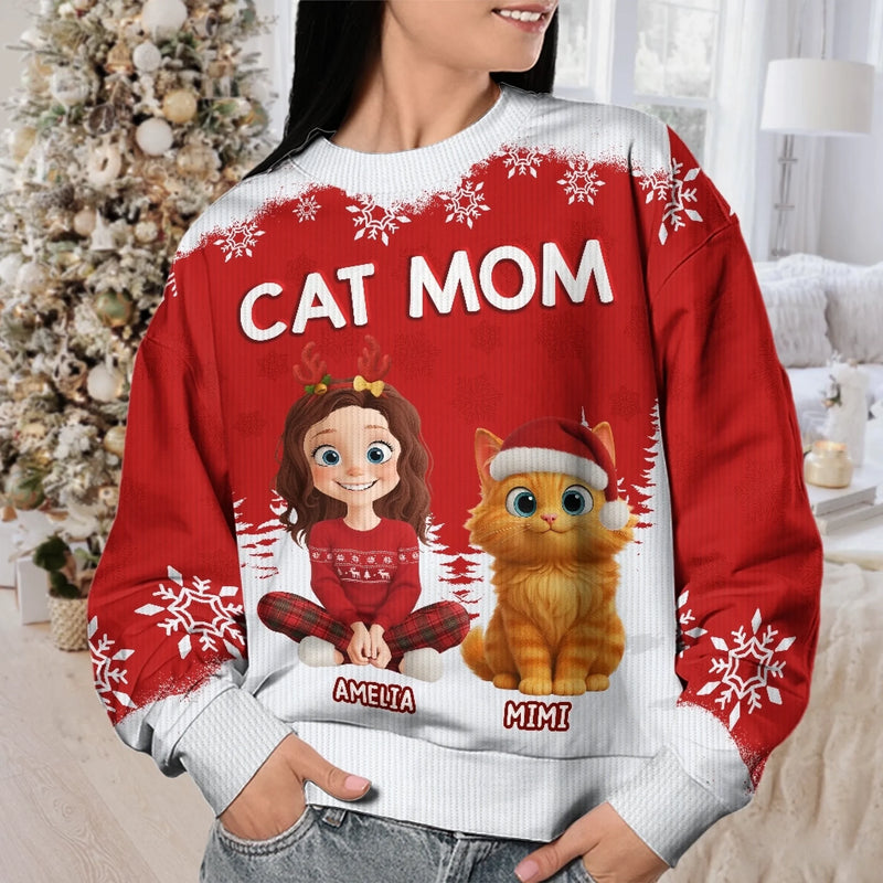 Custom Unisex Ugly Sweatshirt - Personalized  Christmas Birthday Gifts For Cat Lovers, Cat Mom And Dad - Meow And Merry On