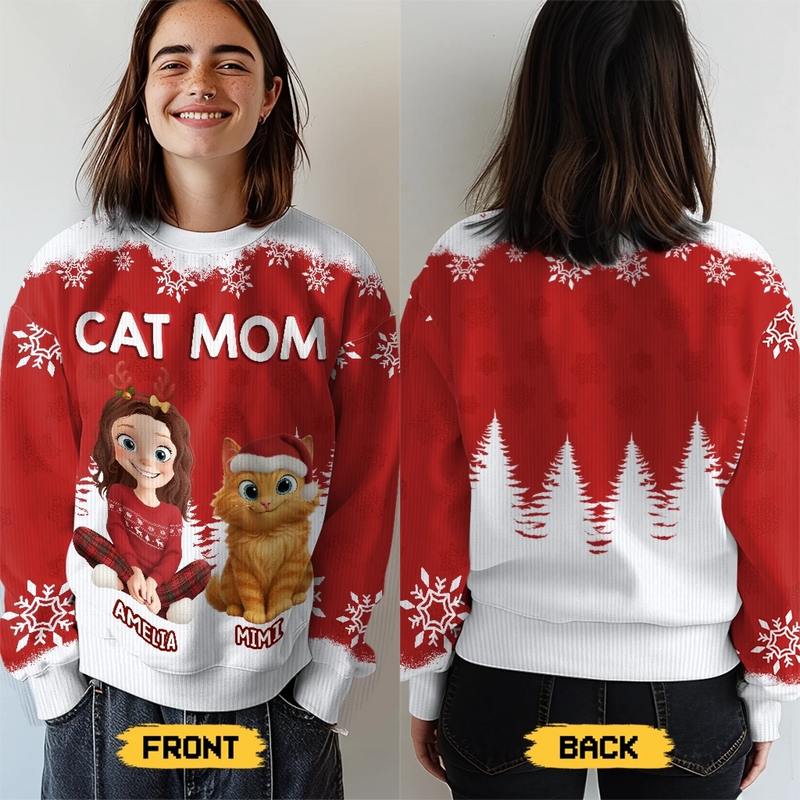 Custom Unisex Ugly Sweatshirt - Personalized  Christmas Birthday Gifts For Cat Lovers, Cat Mom And Dad - Meow And Merry On