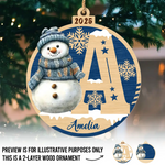 Custom Name Snowman Christmas Gifts for Family - Personalized 2 Layers Ornament