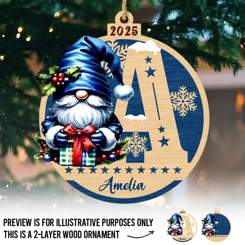 Custom Gnome Double Layer Wooden Ornament - Personalized Christmas Birthday Gifts For Mom, Dad, Brother, Sister, Kids - Moments Together Forever Treasured