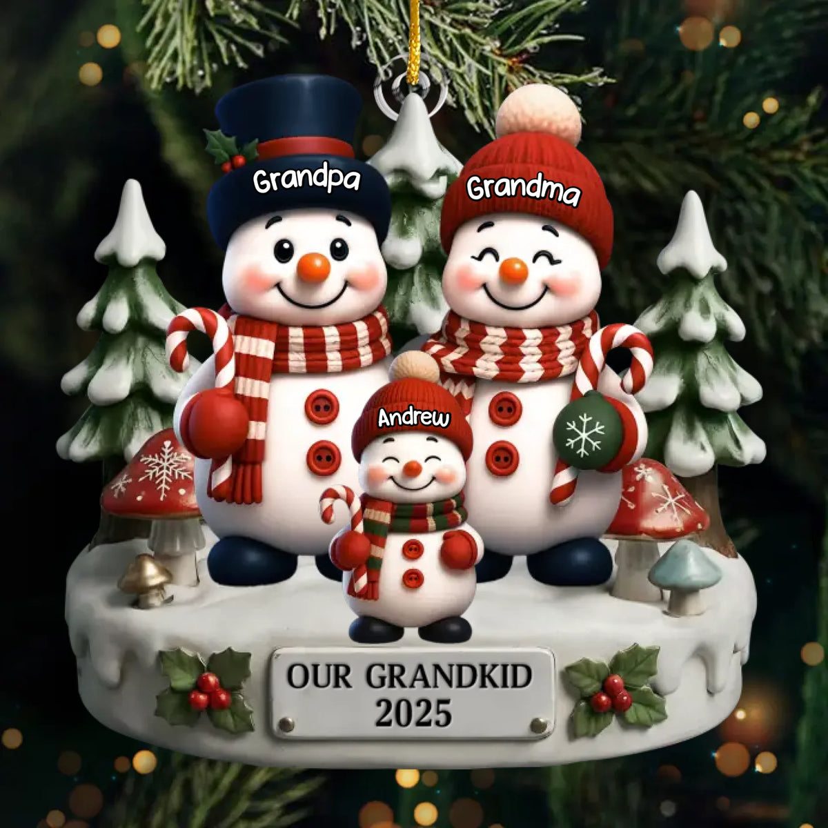 Custom Snowman Acrylic Ornament - Personalized Christmas Birthday Gifts For Grandpa, Grandma - Love Builds Where We Belong