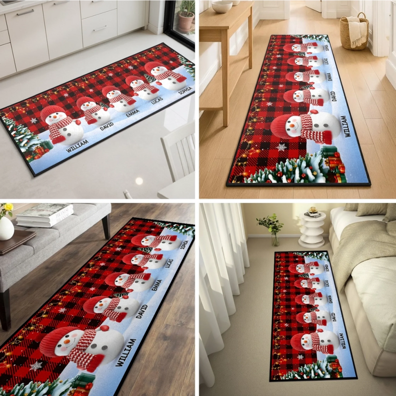 Custom Snowman Runner Rug - Personalized Christmas Birthday Gifts For Mom, Dad, Brother, Sister, Kids - Welcome To Our Winter Wonderland