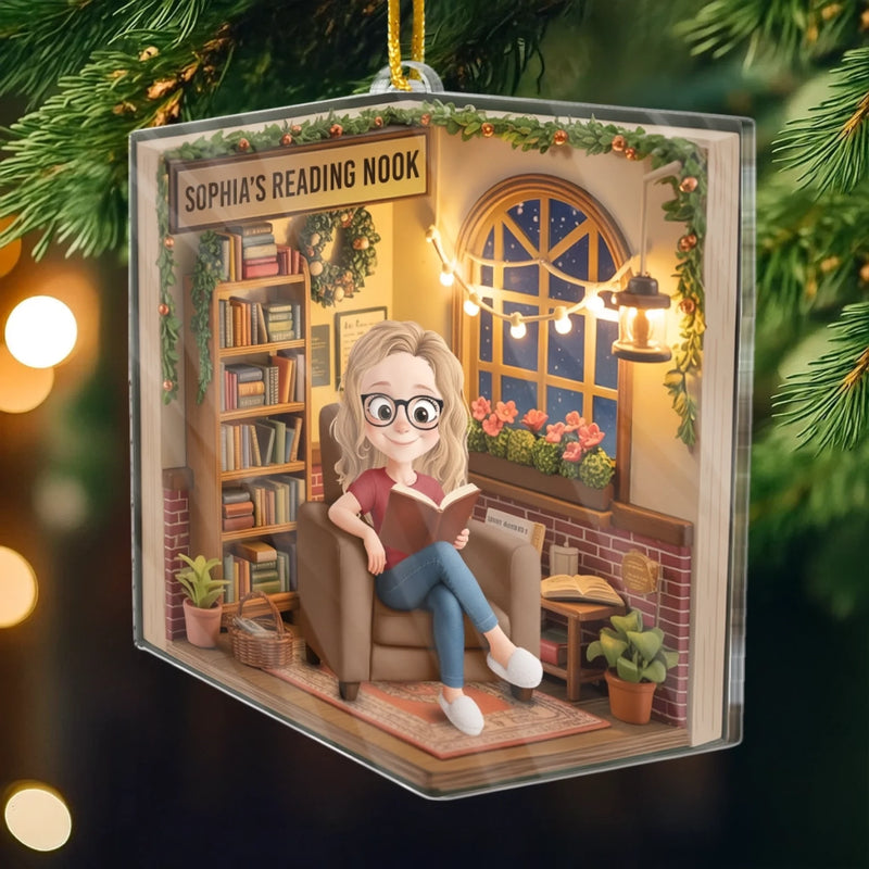 Custom Acrylic Ornament - Personalized Christmas Bookish Gifts For Book Lovers, Bookworms, Readers - This Nook Is My Happy Chapter