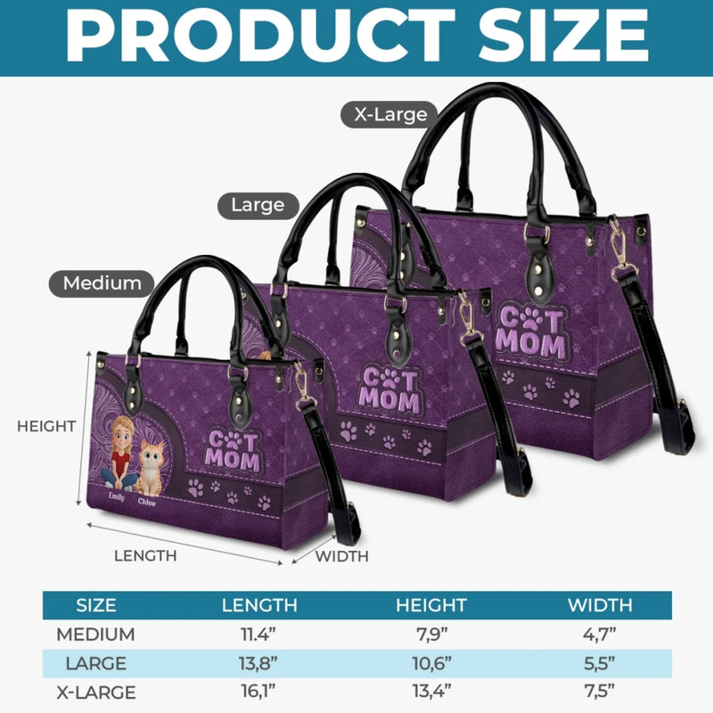 Custom Leather Handbag - Personalized Birthday Gifts For Cat Lovers, Cat Mom And Dad - Wherever She Goes, Cat Hair Follows