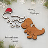 Custom Dinosaur Double Layer Wooden Ornament - Personalized Christmas Birthday Gifts For Mom, Dad, Brother, Sister, Kids - Dino Spreading Christmas Cheer