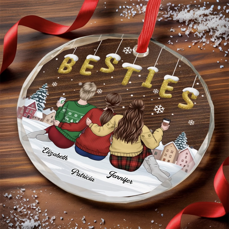 Custom Circle Glass Ornament - Personalized Best Friend Christmas Birthday Gifts For Women, Besties, Sisters, BFF - Crazy Together Since Day One