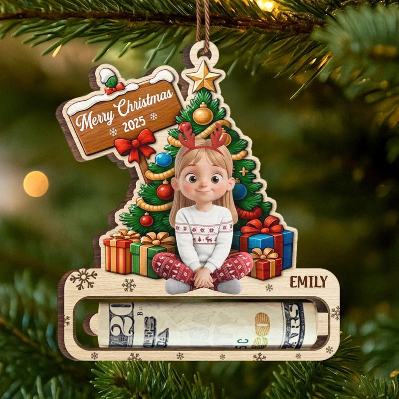 Custom Wooden Money Holder Ornament - Personalized Christmas Birthday Gifts For Kids - Little Elves Big Smiles