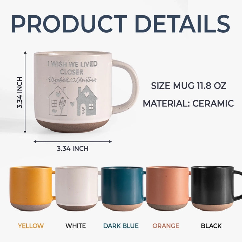 Custom Pottery Mug -Personalized Best Friend Birthday Gifts For Women, Besties, Sisters, BFF - No Distance Too Far For Us