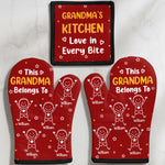 Custom Oven Mitt And Pot Holder Set - Personalized Christmas Birthday Gifts For Mom, Grandma - Three Generations Sharing Holiday Magic