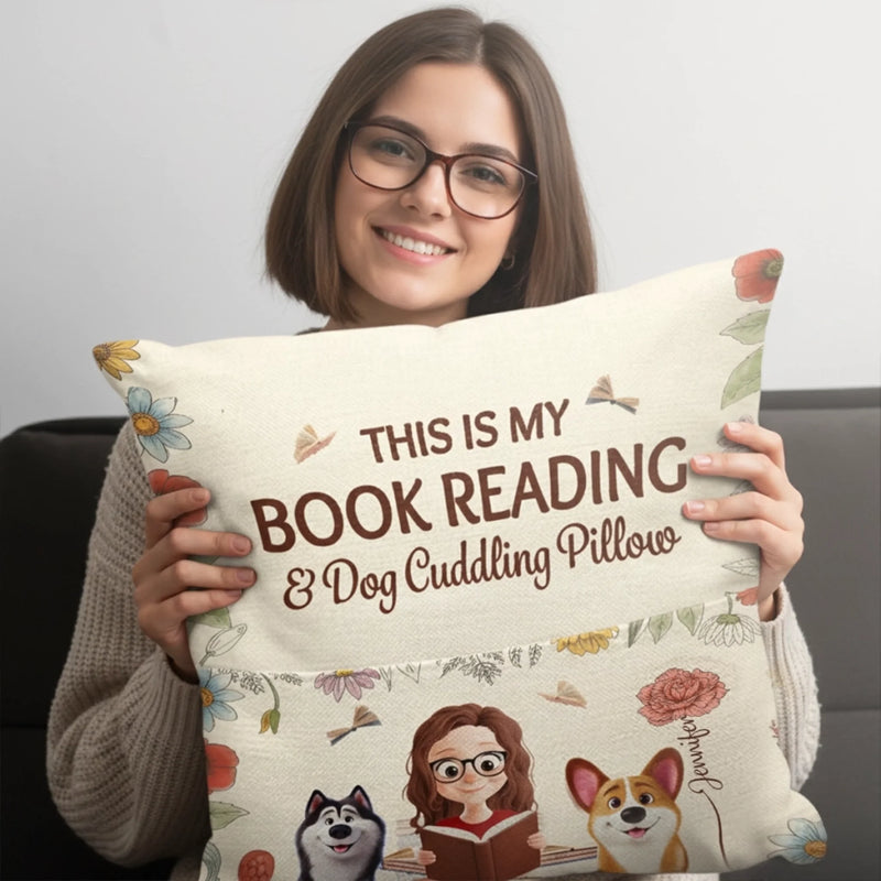 Custom Pocket Pillow - Personalized Bookish Gifts For Book Lovers, Bookworms, Readers, Dog Cat Lovers - Books With Little Paws
