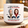 Custom Printed Pottery Mug - Personalized Birthday Gifts For Mom, Dad, Daughter - I Smile Because You Are My Daughter