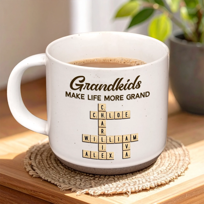 Custom Scrabble Printed Pottery Mug - Personalized Birthday Gifts For Mom, Grandma - Heart Full Because Of You