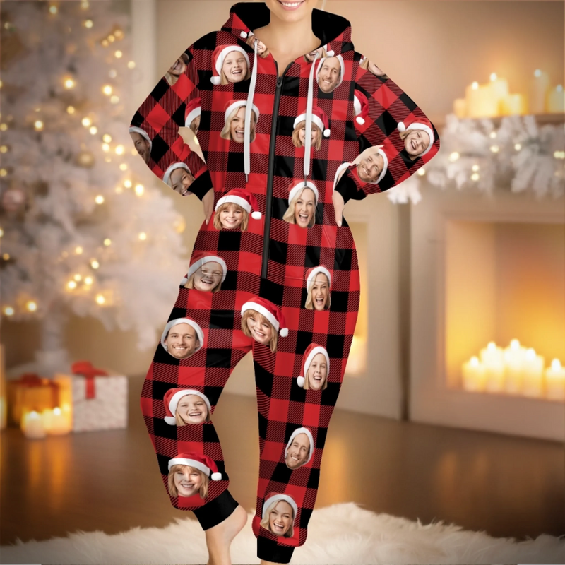Custom Photo Onesie Pajamas - Personalized Christmas Birthday Gifts For Family, Dog Cat Lovers - Wrap Yourself In Pure Holiday Chaos