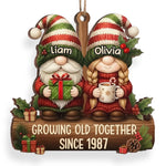 Custom Gnome Wood Ornament - Personalized Anniversary Christmas Wedding Gifts For Husband And Wife, Him And Her - Growing Old Together
