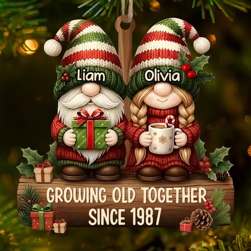 Custom Gnome Wood Ornament - Personalized Anniversary Christmas Wedding Gifts For Husband And Wife, Him And Her - Growing Old Together