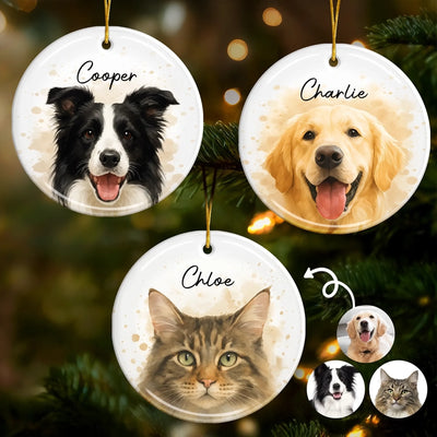 Custom Photo Ceramic Ornament - Personalized Christmas Birthday Gifts For Dog Cat Lovers, Dog Dad And Mom, Cat Owners - Life Feels Better Furry