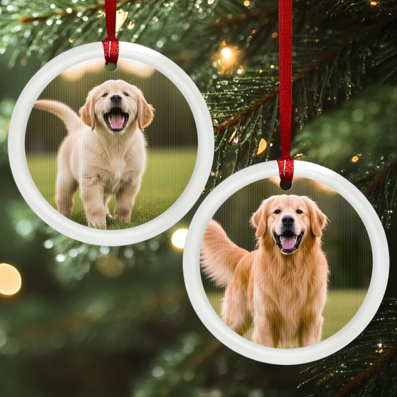 Custom Photo Lenticular Crystal Ornament - Personalized Christmas Birthday Gifts For Dog Cat Lovers, Dog Dad And Mom, Cat Owners - Furry & Festive