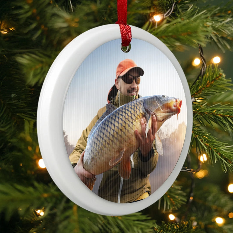 Custom Photo Lenticular Crystal Ornament - Personalized Christmas Birthday Fishing Gifts For Fisherman - Casting Joy Into Cold Waters