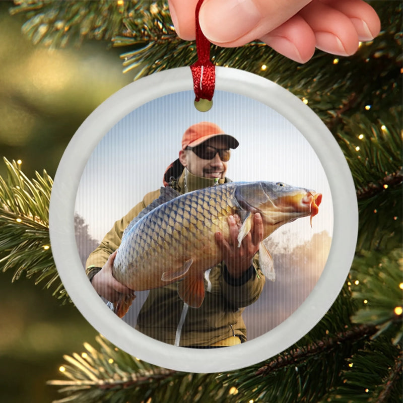 Custom Photo Lenticular Crystal Ornament - Personalized Christmas Birthday Fishing Gifts For Fisherman - Casting Joy Into Cold Waters