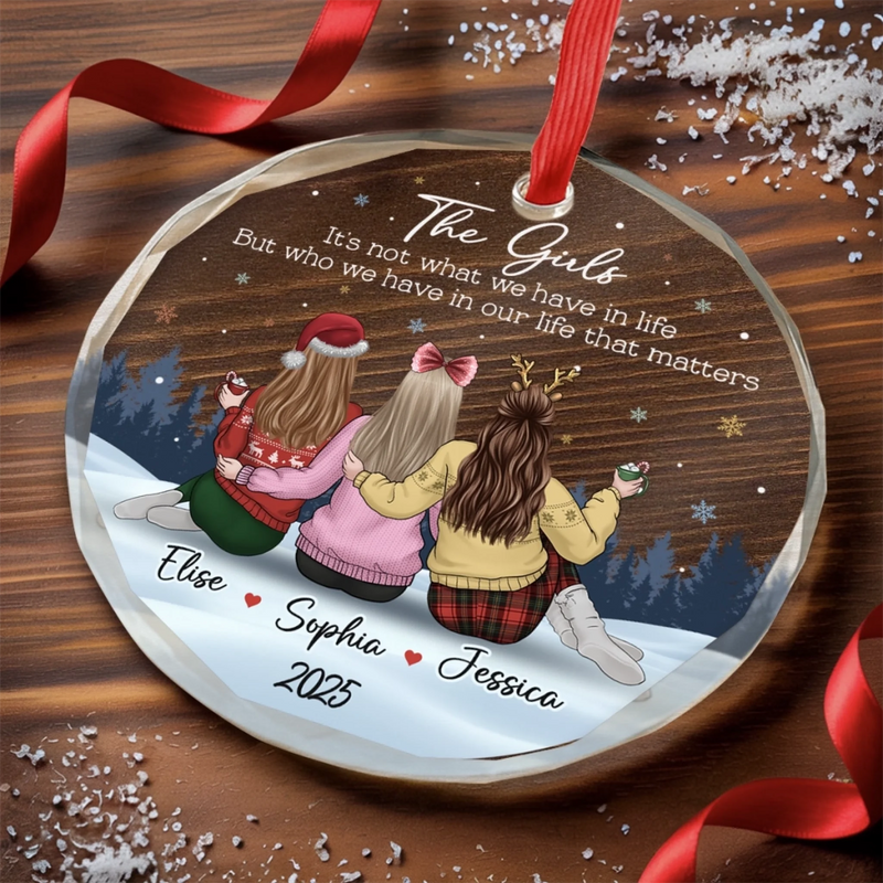 Custom Circle Glass Ornament - Personalized Best Friend Christmas Birthday Gifts For Women, Besties, Sisters, BFF - Friendship Hits Different