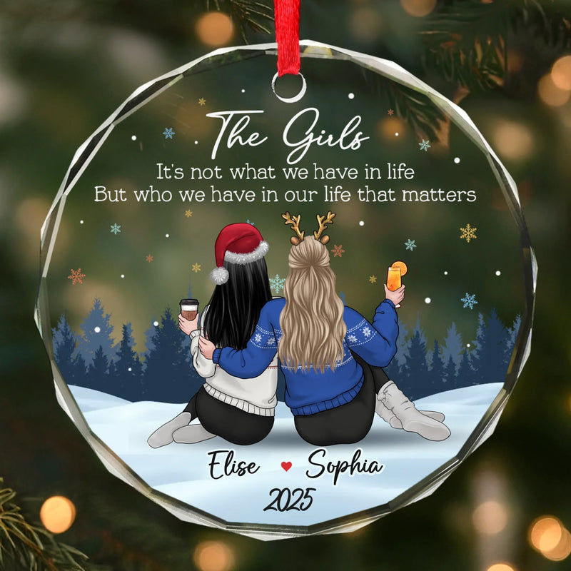 Custom Circle Glass Ornament - Personalized Best Friend Christmas Birthday Gifts For Women, Besties, Sisters, BFF - Friendship Hits Different