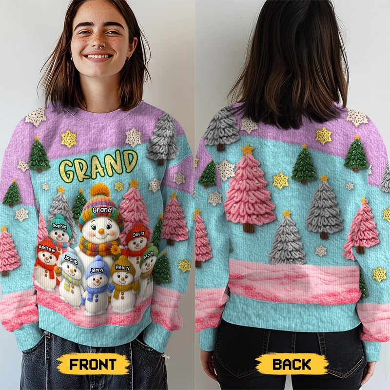 Custom Snowman Unisex Ugly Sweatshirt - Personalized Christmas Birthday Gifts For Mom, Grandma - Grandma And Kids Growing Joy