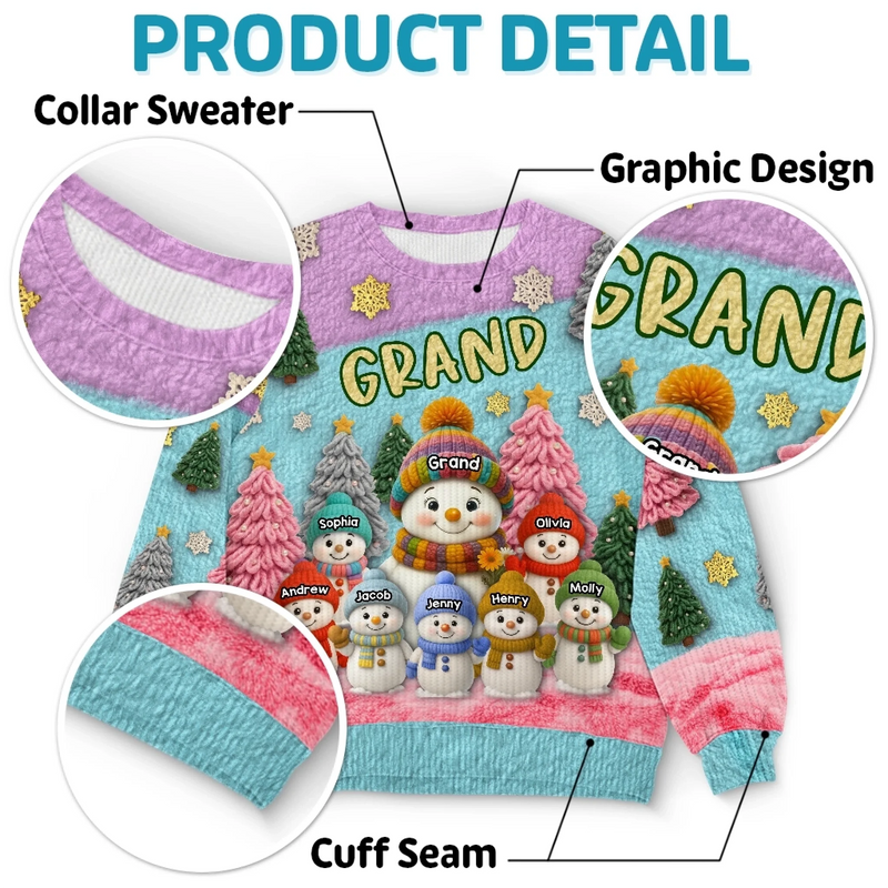 Custom Snowman Unisex Ugly Sweatshirt - Personalized Christmas Birthday Gifts For Mom, Grandma - Grandma And Kids Growing Joy