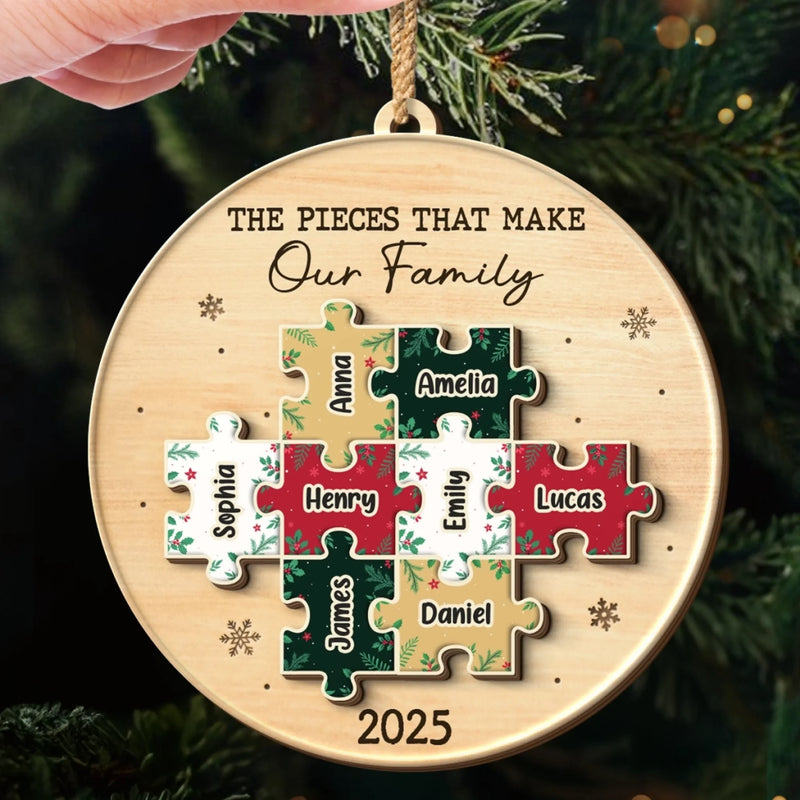 Custom Double Layer Wooden Ornament - Personalized Christmas Birthday Gifts For Mom, Dad, Brother, Sister, Kids - All The Pieces Of Us