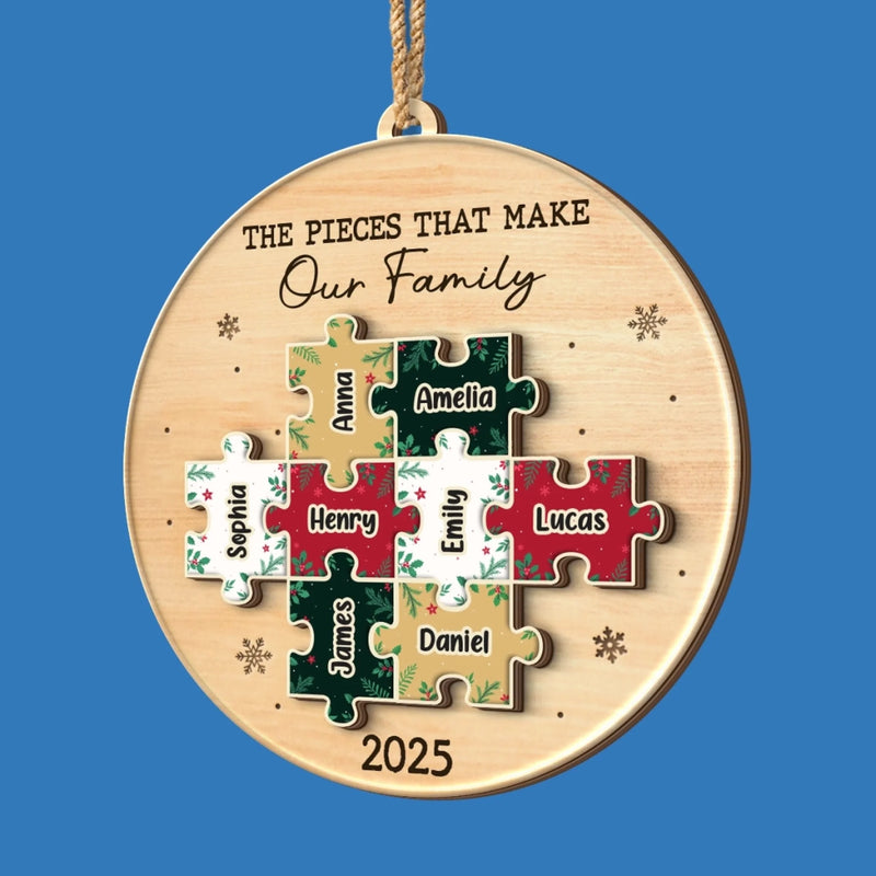 Custom Double Layer Wooden Ornament - Personalized Christmas Birthday Gifts For Mom, Dad, Brother, Sister, Kids - All The Pieces Of Us