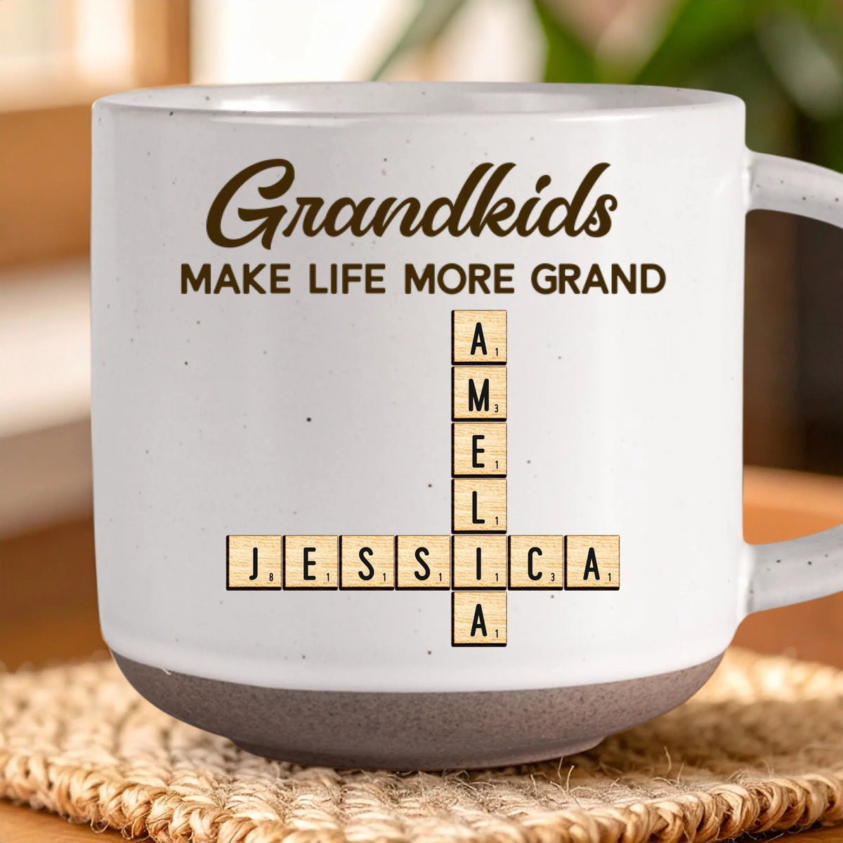 Custom Scrabble Printed Pottery Mug - Personalized Birthday Gifts For Mom, Grandma - Heart Full Because Of You