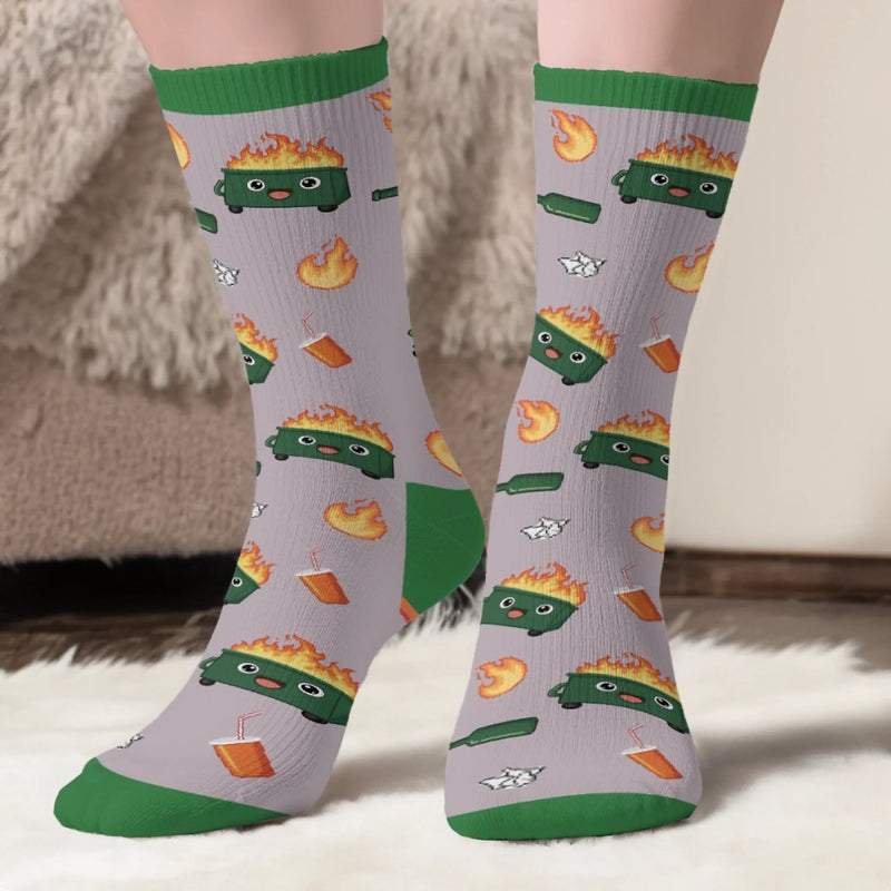 Custom Dumpster Fire Crew Socks - Personalized Funny Gifts For Coworker, Work Bestie - Thriving In Our Daily Chaos