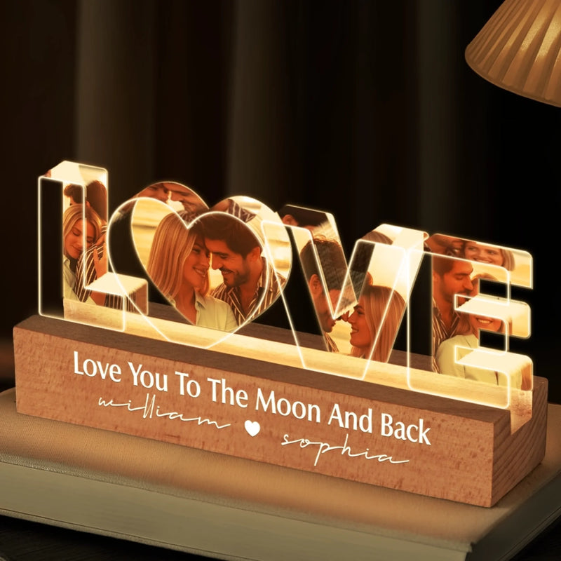 Custom Photo Acrylic LED Night Light - Personalized Anniversary Christmas Wedding Gifts For Husband And Wife, Him And Her - Love You To The Moon And Back