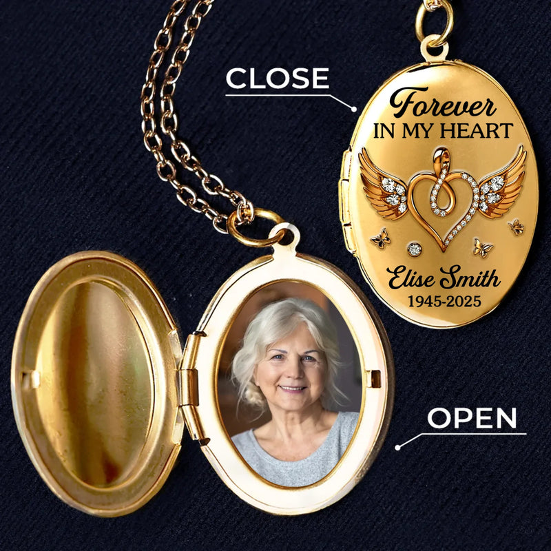 Custom Photo Locket Necklace - Personalized Memorial Sympathy Gifts For Loss Of Mom, Dad - Forever In Our Hearts