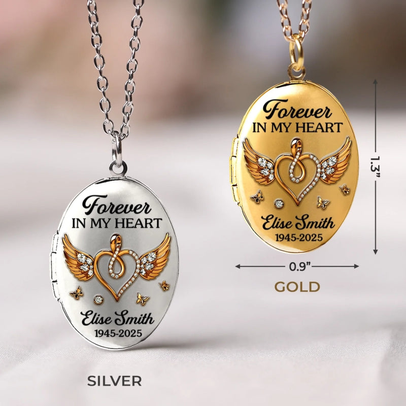 Custom Photo Locket Necklace - Personalized Memorial Sympathy Gifts For Loss Of Mom, Dad - Forever In Our Hearts