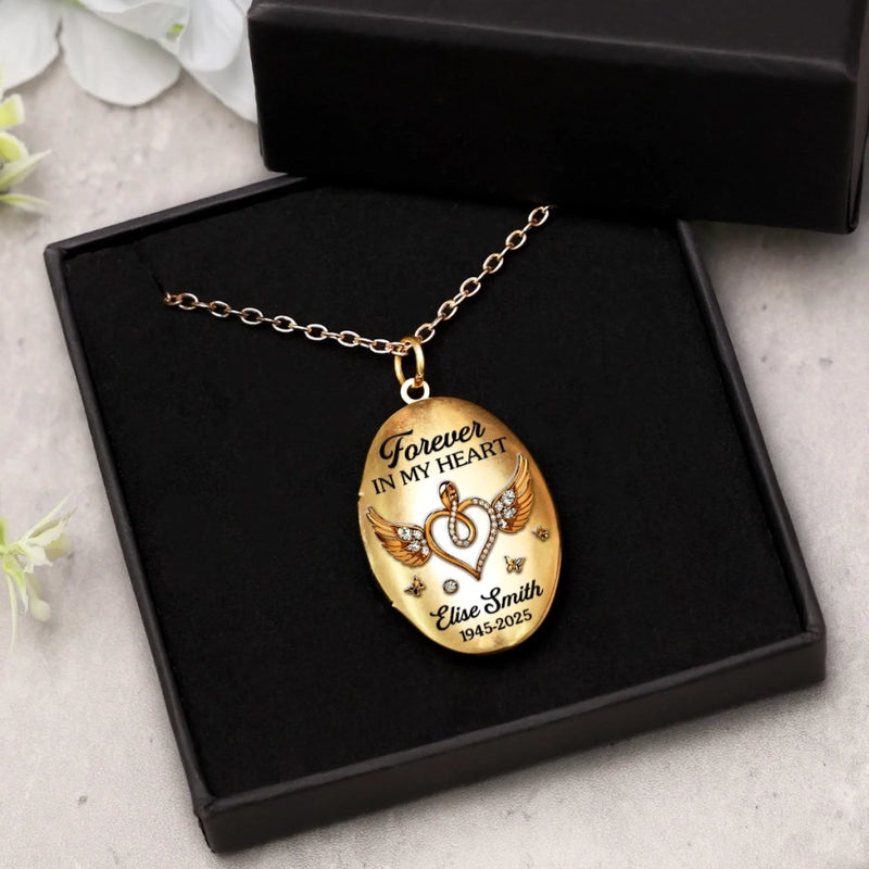 Custom Photo Locket Necklace - Personalized Memorial Sympathy Gifts For Loss Of Mom, Dad - Forever In Our Hearts