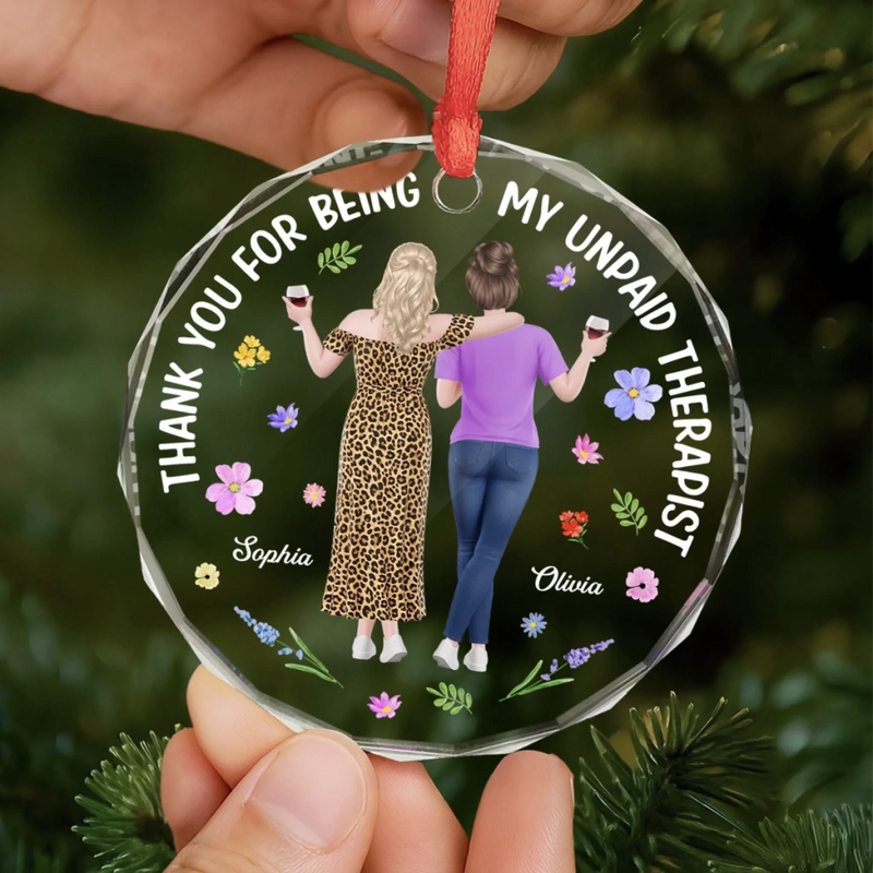 Custom Circle Glass Ornament - Personalized Best Friend Christmas Birthday Gifts For Women, Besties, Sisters, BFF - Your Light Finds Mine