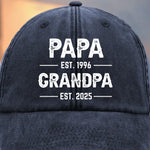 Custom Dad to Grandpa Gifts With Est. Years - Personalized Washed Baseball Cap
