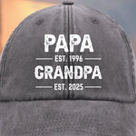 Custom Dad to Grandpa Gifts With Est. Years - Personalized Washed Baseball Cap
