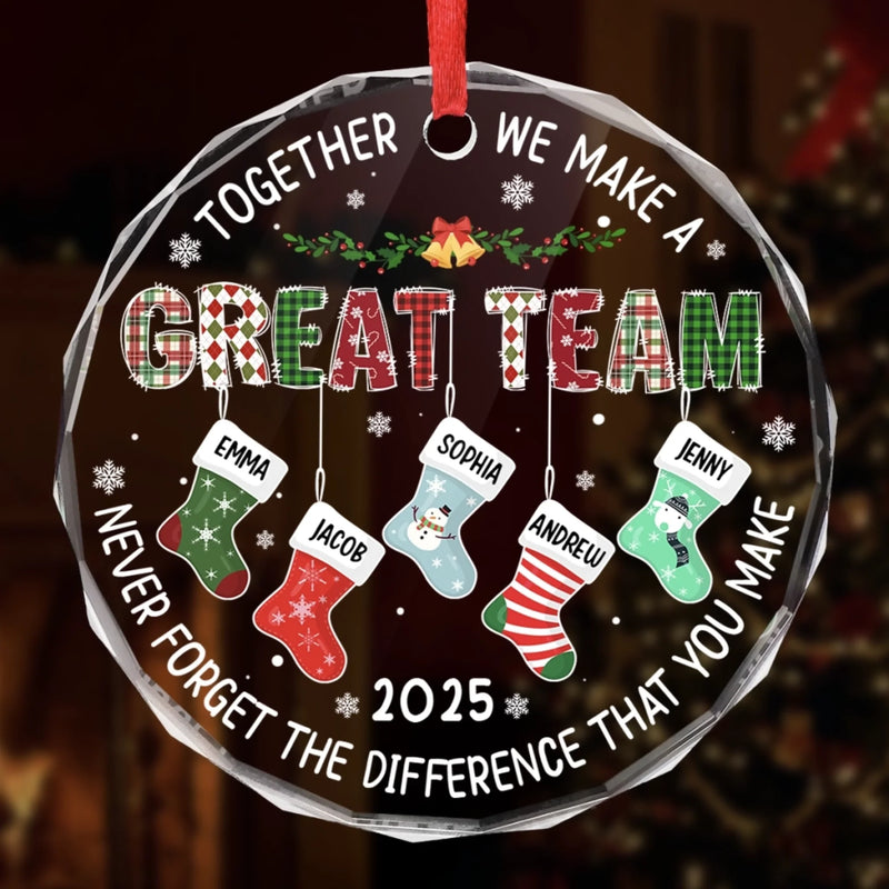 Custom Circle Glass Ornament - Personalized Christmas Birthday Gifts For Coworker, Work Bestie - Together We Make A Great Team
