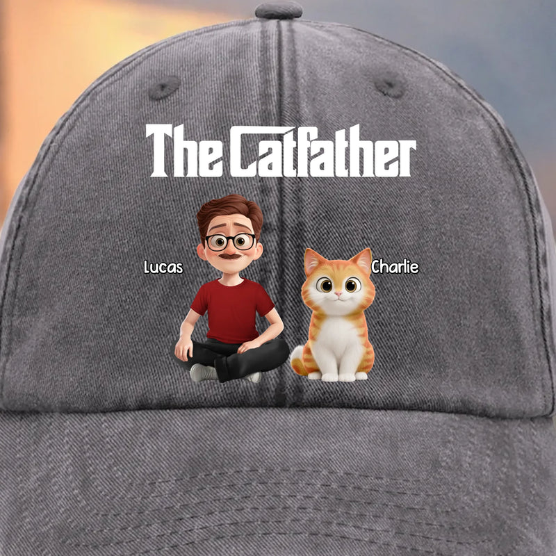 Custom Vintage Washed Denim Baseball Cap - Personalized Birthday Gifts For Cat Lovers, Cat Mom And Dad - Feline Father Figure