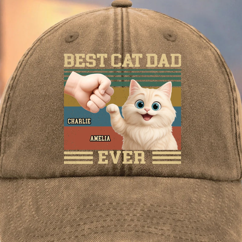 Custom Vintage Washed Denim Baseball Cap - Personalized Birthday Gifts For Cat Lovers, Cat Mom And Dad - Cat Dad On Duty
