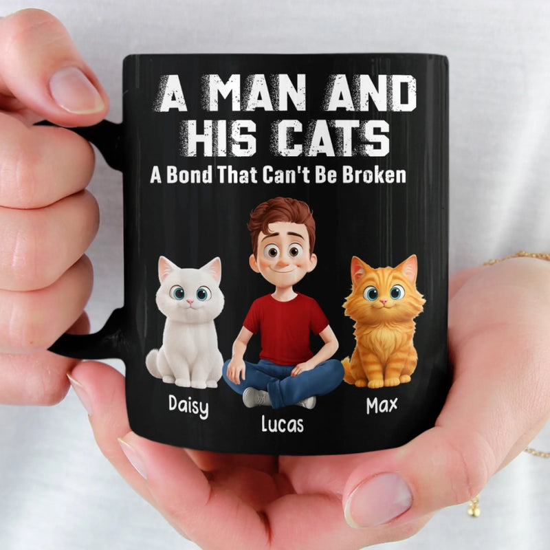 Custom Black Mug - Personalized Birthday Gifts For Cat Lovers, Cat Mom And Dad - Happiness Has Whiskers