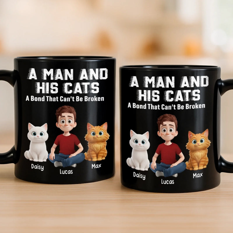 Custom Black Mug - Personalized Birthday Gifts For Cat Lovers, Cat Mom And Dad - Happiness Has Whiskers